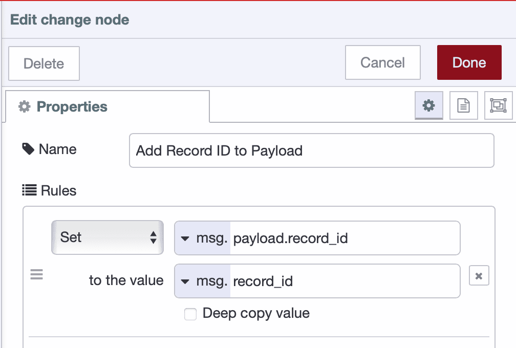 Change node preserving record ID for transmission confirmation