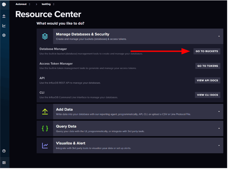 "Screenshot showing the 'Go to buckets' button"
